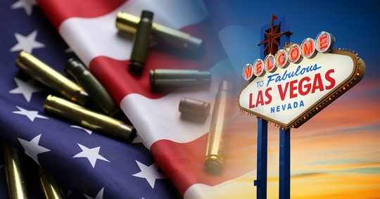 Image of American flag, bullets and the Las Vegas sign